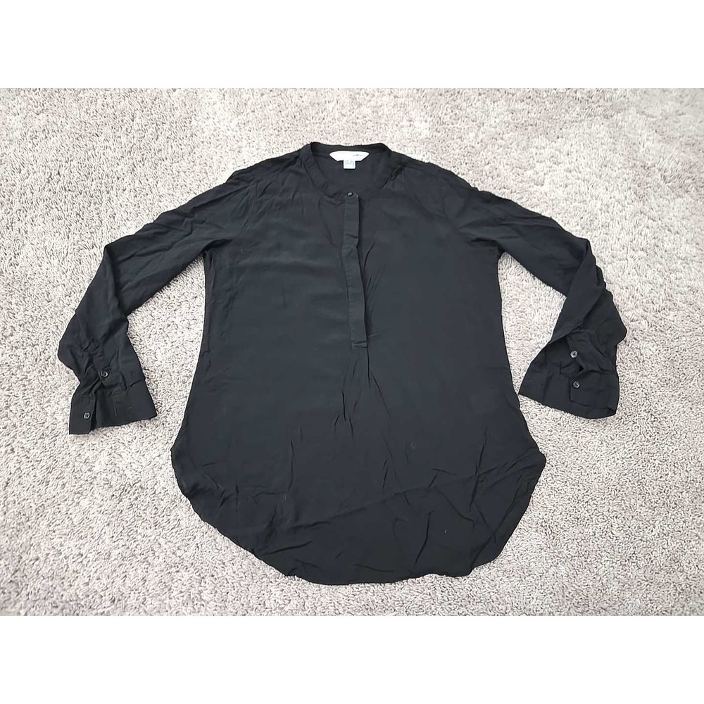 Old Navy Tunic Shirt Womens M Black Long Sleeve Popover Curved Hem Casual